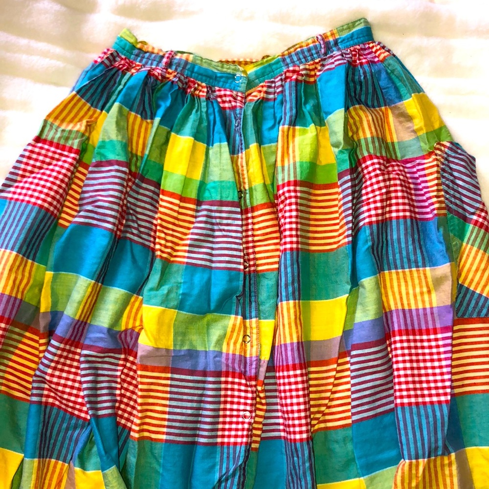 Rainbow plaid button up skirt with belt